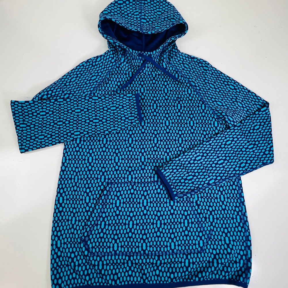 Nike Therma-FIT Hoodie Mens M Blue Teal Dot Pattern Fleece Pullover Sweatshirt